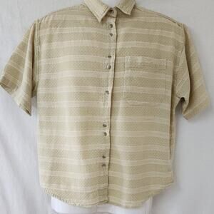 Citi Craze Vintage Light Beige Button Down Short Sleeve Blouse Womens Size Med